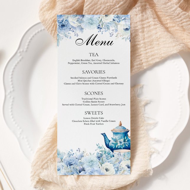 Menu do Partido da Tea Floral do Dusty Blue (Criador carregado)