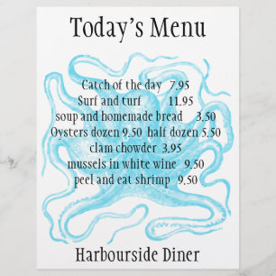 Menu do restaurante do marisco