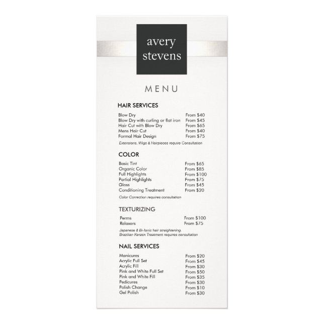 Menu do Salão Branco e Preto com Strike Prata Mode (Frente)