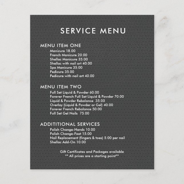 Menu do Serviço de Couro Vintage Faux Cinza Escuro (Frente)