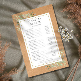 Menu do Serviço Rustic Watercolor Green Salon