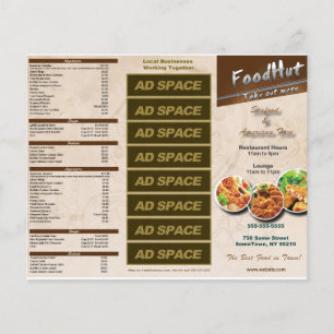 Menu dobrável em três partes do restaurante