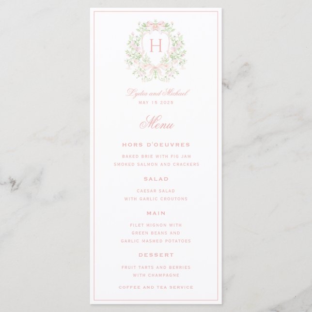Menu Doce Crest Monograma 4 Casamento (Frente)