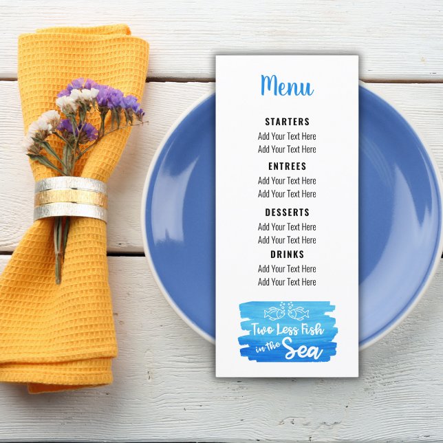 Menu Dois peixes a menos no Casamento de Praia Costeira (two less fish in the sea whimsical casual wedding menu)