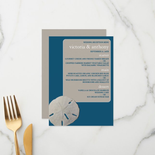 Menu Dólar de areia, Casamento de Praia Azul de Oceano (Frente/Verso In Situ)