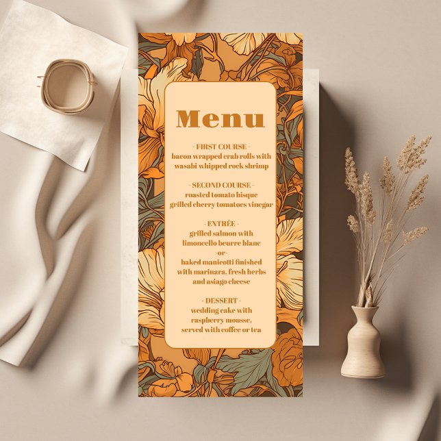 Menu Dourada Arte Floral Nouveau Casamento (Criador carregado)