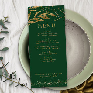 Menu Dourada Leaf e Confetti Emerald Green