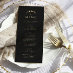 Menu Dourado Casamento da Lua<br><div class="desc">Transforme a sua experiência de jantar com o "Cartão de Menu de Casamento de Lua Dourada", colocado contra um pano de fundo preto rico. Os elementos celestes do ouro, acompanhados pelas iniciais elegantemente simples e personalizáveis, trazem um toque de magia às suas configurações de mesa. As fases da lua delicadamente...</div>