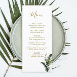 Menu Dourado Casamento de Folhagem de Aquarelas Tr<br><div class="desc">Este cardápio de casamento apresenta folhagem tropical verde-aquosa,  folha de palmeiras e folha de bananeira. É perfeito para um casamento de praia ou destino. >>> Veja a coleção inteira >> https://www.zazzle.com/collections/tropical_foliage_gold_collection-119316977990783186</div>