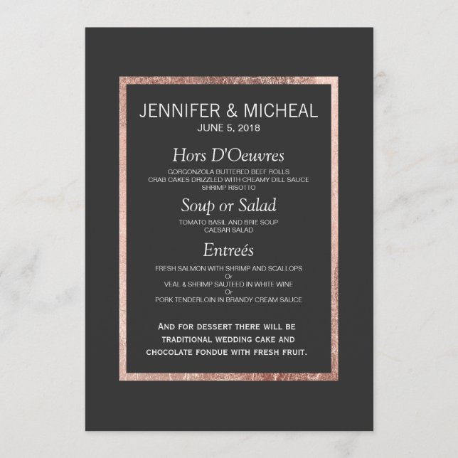 Menu Dourado cor-de-rosa do casamento do falso (Frente)