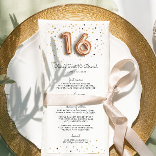 Menu Dourado cor-de-rosa do doce 16 dos balões