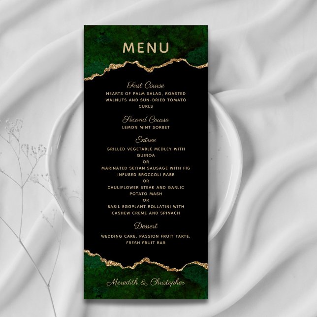 Menu Dourado de Casamento de Agata Verde com Brilh (Criador carregado)