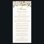 Menu Dourado de Casamento Floral Branco Cor-de-Águ<br><div class="desc">Cartão de Menu de Casamento Dourado Floral e Blush Cor-de-Água Rosa Elegante e Branco</div>