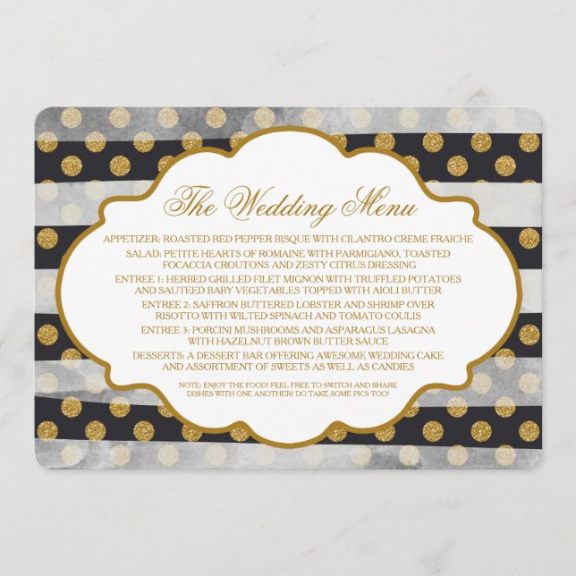 Menu Dourado de Casamento Glamor com Glitter (Frente)