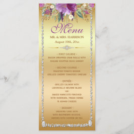 Menu Dourado de Flores de Aquarela Diamond Glitter