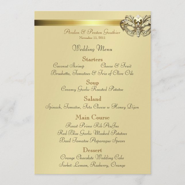 Menu Dourado do casamento da jóia do preto do (Frente)