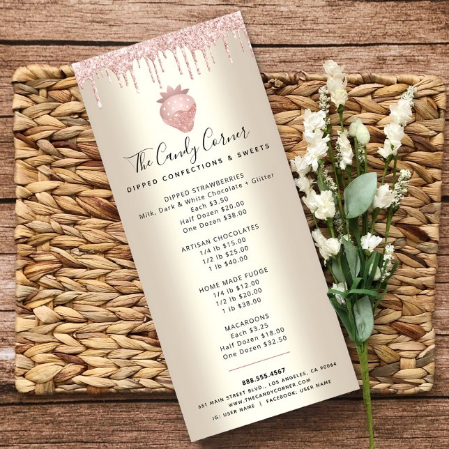 Menu Dourado do deserto de morango Rosa Glitter Dr (Criador carregado)