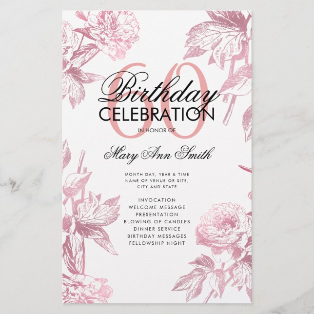 Menu Dourado do Programa Floral 60º Aniversário (Frente)