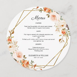 Menu Dourado Floral De Placa De Outono Laranja