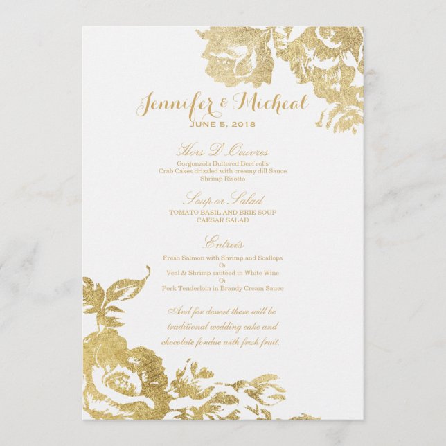 Menu Dourado floral do rosa moderno simples (Frente)