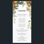 Menu Dourado Floral | Elegante Eucalyptus Greenery<br><div class="desc">Cartões de cardápio bonito, elegantes, modernos e boêmicos para sua ocasião especial! O design corresponde ao resto da Coleção de Folhagem de Folha de Folha Laranja. Fruta laranja de aquarela com quadros laterais de folhagem das folhas escura e verde-clara no topo dos seus detalhes do cartão de menu ( personalize...</div>
