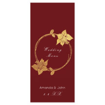 Menu Dourado Floral Red Weding Burgundy Maroon