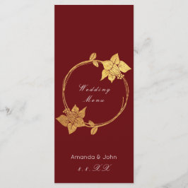 Menu Dourado Floral Red Weding Burgundy Maroon