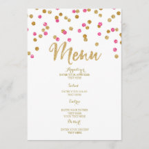 Menu Dourado fúcsia cor-de-rosa do casamento dos
