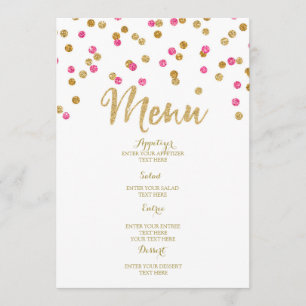 Menu Dourado fúcsia cor-de-rosa do casamento dos