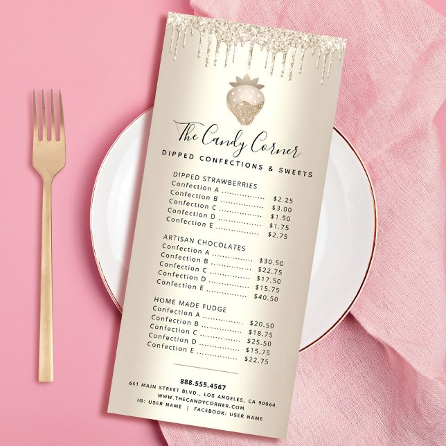 Menu Dourado Glitter Drivers Chocolate Dessert Swe (Criador carregado)