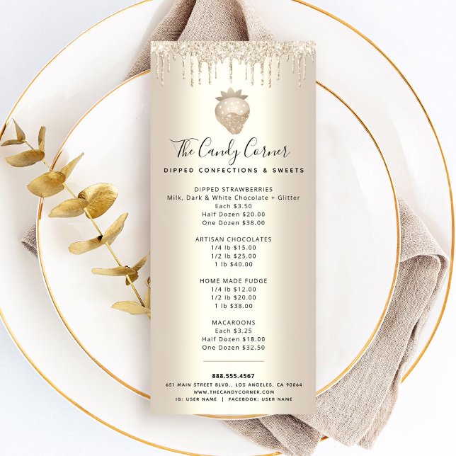 Menu Dourado Glitter Drivers Strawberry Dessert Sw (Criador carregado)