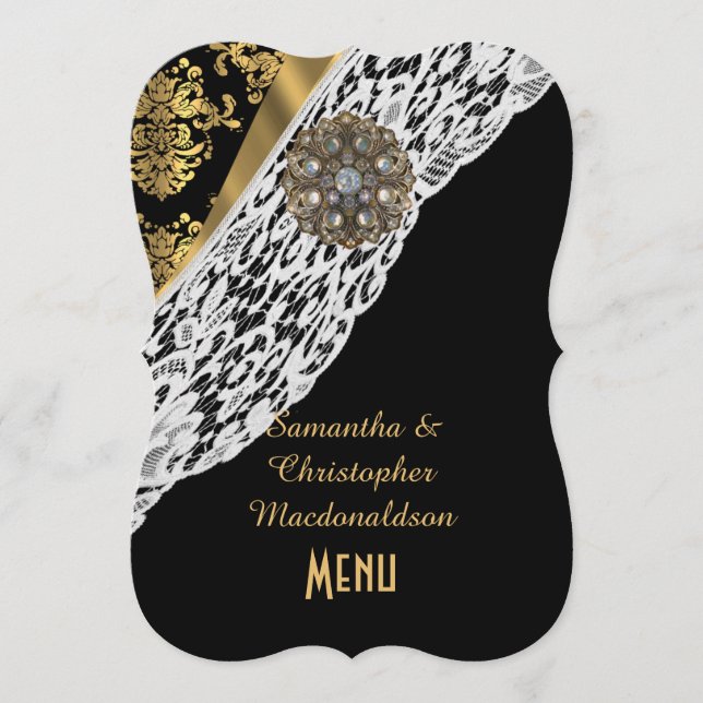 Menu Dourado macho preto, branco, cardápio de casamento (Frente)