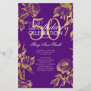 Menu Dourado Purple do Programa de Aniversário Gla