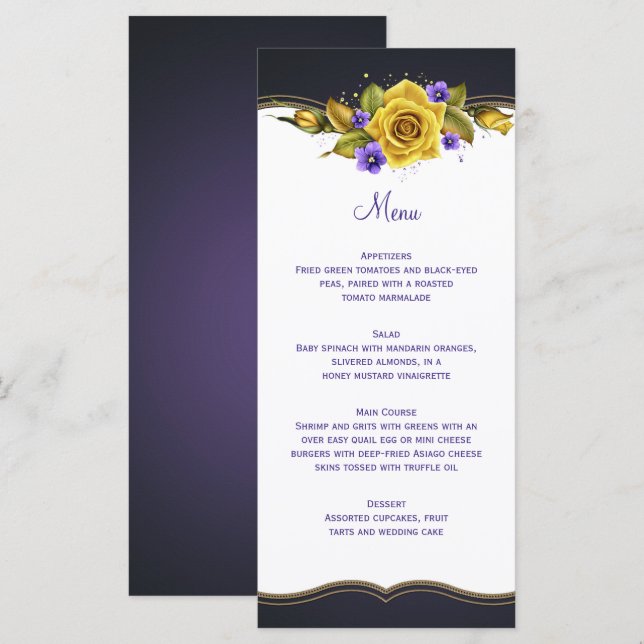 Menu Dourado Rosas Roxas Amarelas Violetas Roxas R (Frente/Verso)