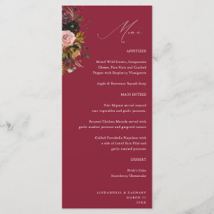 Menu Dourado Rústico, Floral Roxo e Rosa 4 Frutas Alto