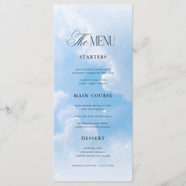 Menu Dreamy Blue We're on Cloud Nine Bridal Shower (Frente)