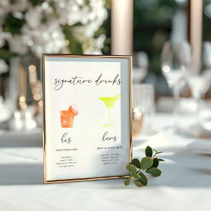 Menu Drinks de Assinatura de Aquarela Minimalista
