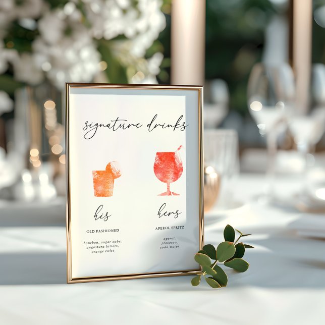 Menu Drinks de Assinatura de Aquarela Minimalista (Minimalist Watercolor Signature Drinks Menu)
