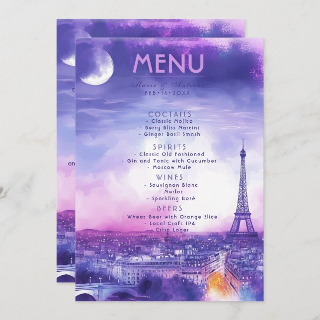 Menu DRINKS + lovely text Amour Éternel  (Frente/Verso)