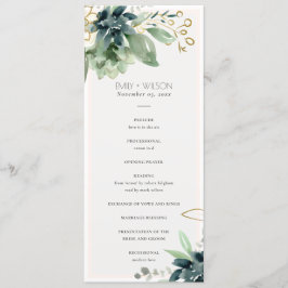 Menu Dusky Blue Succulent Ceremony Program
