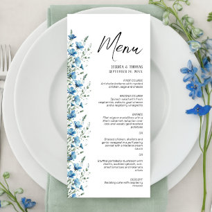 Menu Dusty Blue Boho Chic Wildflower Elegant Weding