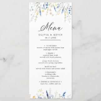 Menu Dusty Blue Daison Wild Floral Boho Casamento