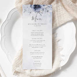 Menu Dusty Blue E Marinho Floral Elegante
