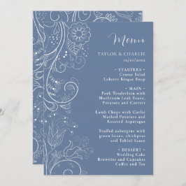 Menu Dusty Blue Elegant Floral Wedding