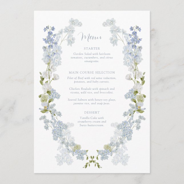 Menu Dusty Blue Elegant Garden Vintage Bridal Shower (Frente)