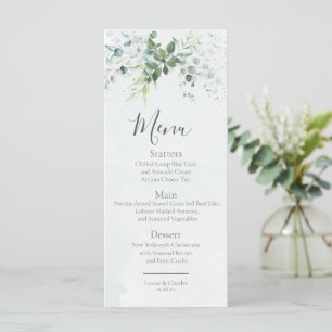 Menu Dusty Blue Eucalyptus Greenery Casamento Suculento