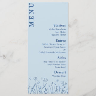 Menu Dusty Blue Floral Comidas e Bebidas