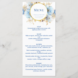 Menu Dusty Blue Floral Dourado Casamento