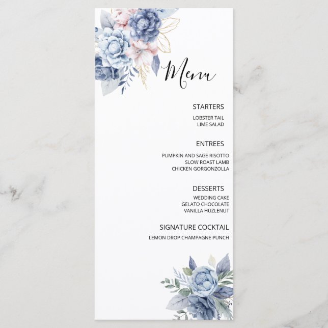 Menu Dusty Blue Floral Wedding (Frente)