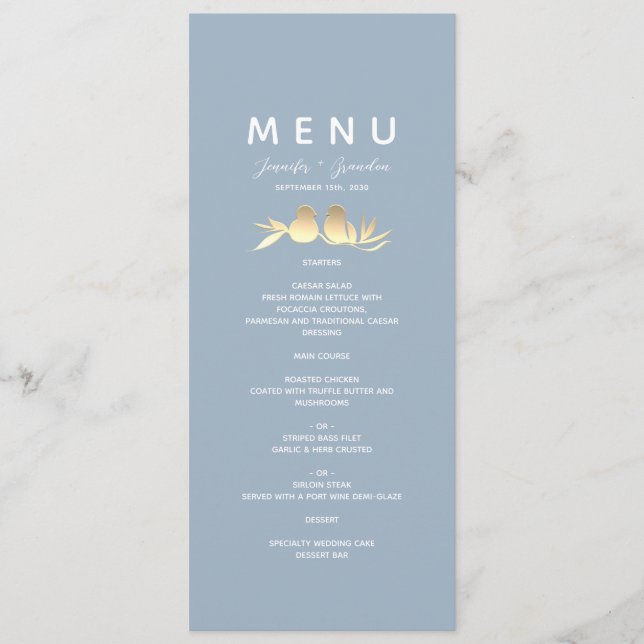 Menu Dusty Blue Lovebirds Wedding (Frente)